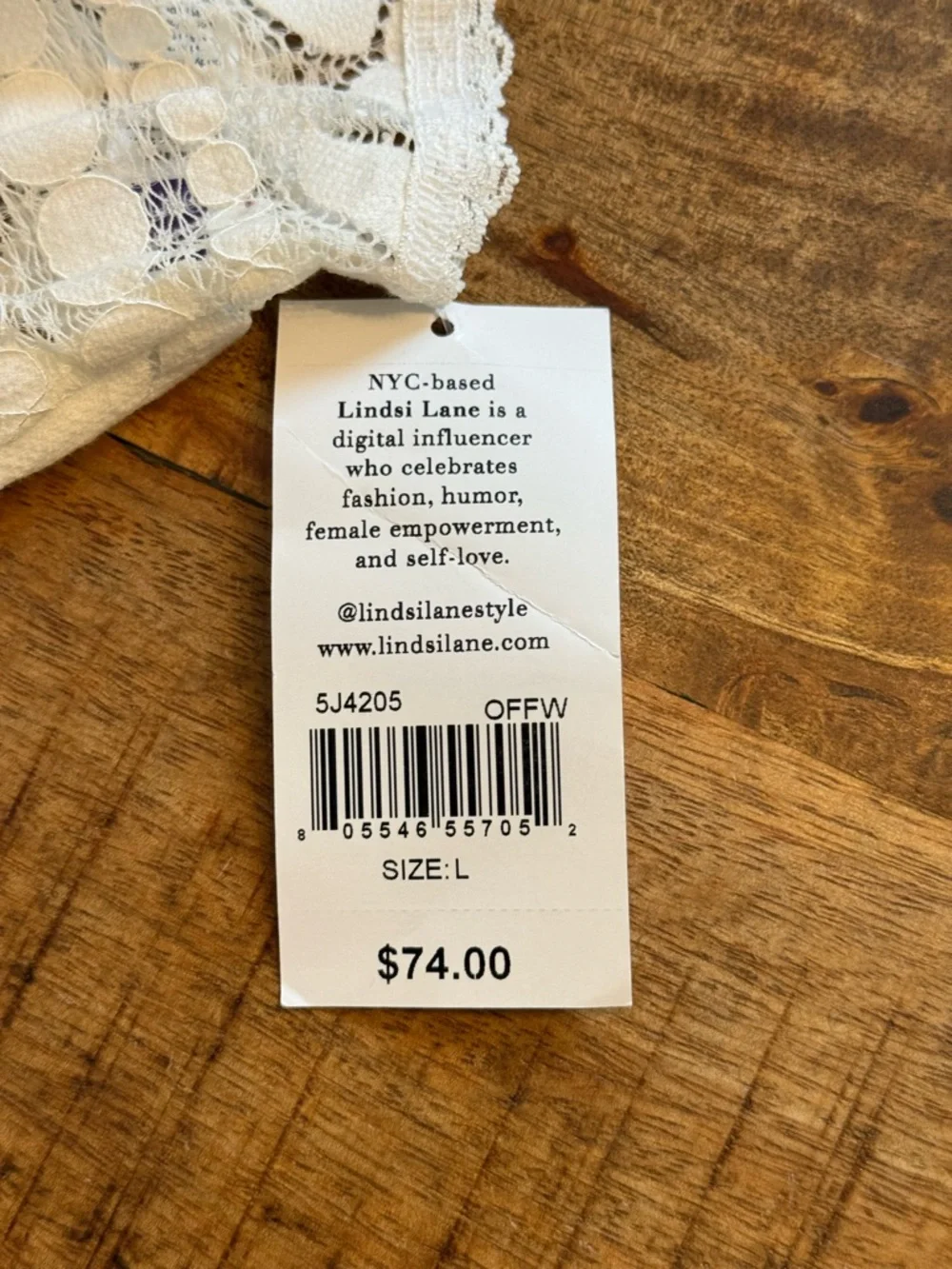 Hanky Panky White Lace Tag with Purple Accent